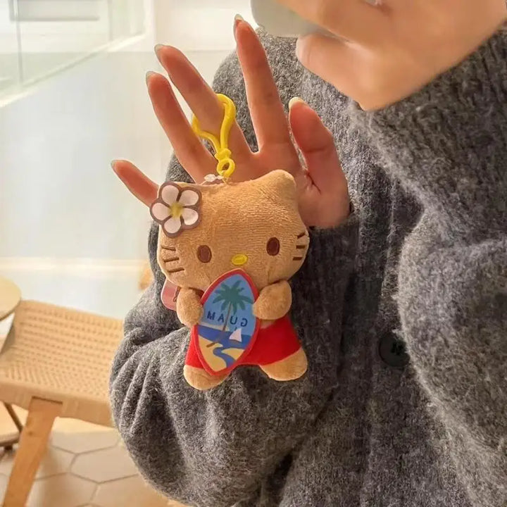 Sanrio Black Skin Hawaiian Hello Kitty Surfboard Grass Skirt Backpack Pendant Keychain Decoration Girls Birthday Creative Gift