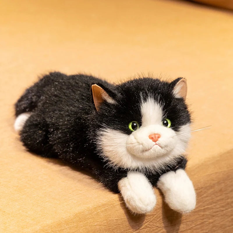40cm Simulation Black Cat Plush Toys Lying Kitty Cat Stuffed Animal Soft Dolls Cuddle Plushie Gifts Birthday Christmas Presents