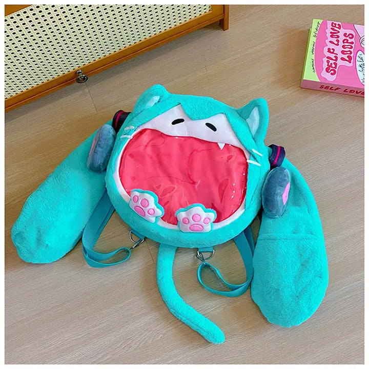 New Hatsune Miku Cat Shoulder Bag Backpack Cute Anime Girl Plush Cartoon Kawaii Knapsack Student Bag Packet Customized Gifts