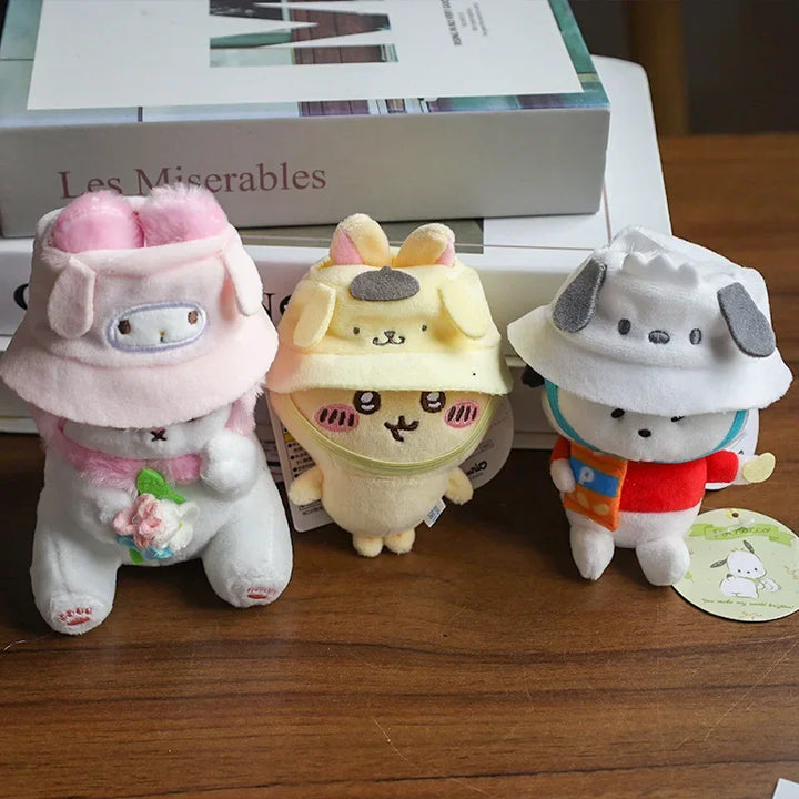 Sanrio Kuromi Doll Hat with KeyChain Labubu Kawaii Hello Kitty Kuromi Cinnamoroll Melody Pendant Cute Labubu doll accessories