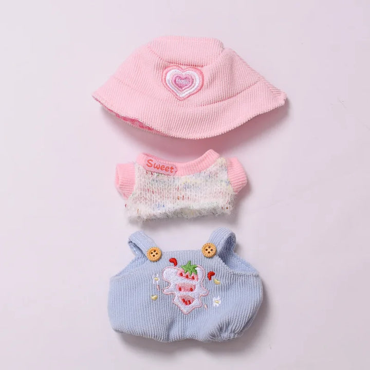 Clothes For Labubu Dolls Labubu Accessories 1st 2nd 3rd Gen Strawberry Bib Pants Hat Set Accessories