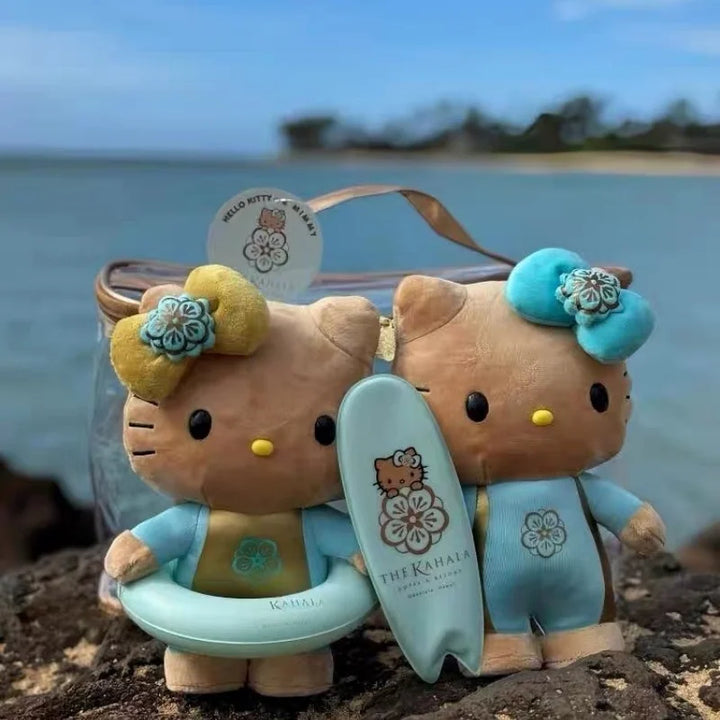 Anime Hello Kitty Plush doll Pendant  Hawaii Dark Skin Kitty Series Summer creative Surfing Sanrio keychain Bag Pendant Charms