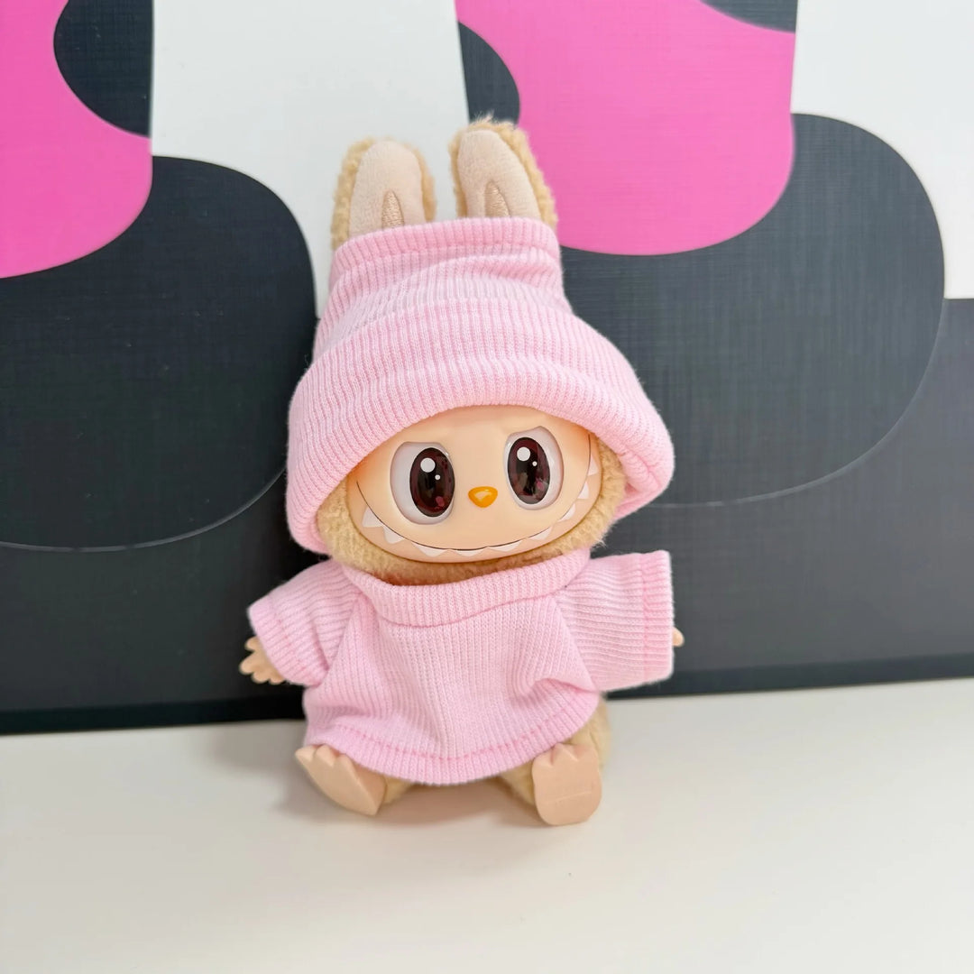 17cm Labubu Doll Clothes 1st/2nd/3rd Gen Candy Color Stretch Shirt with Hat Plush Toy Outfits
