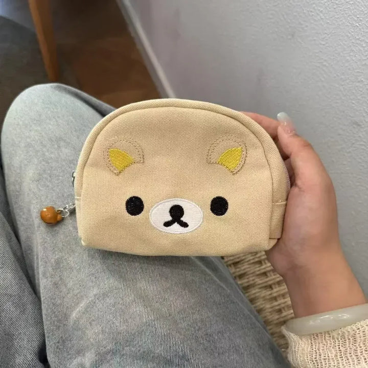 Kawaii Rilakkuma Canvas Storage Bag Cartoon Cute Makeup Bag Zero Wallet Portable Washing Bag Travelling Bag Cute Girl Gifts