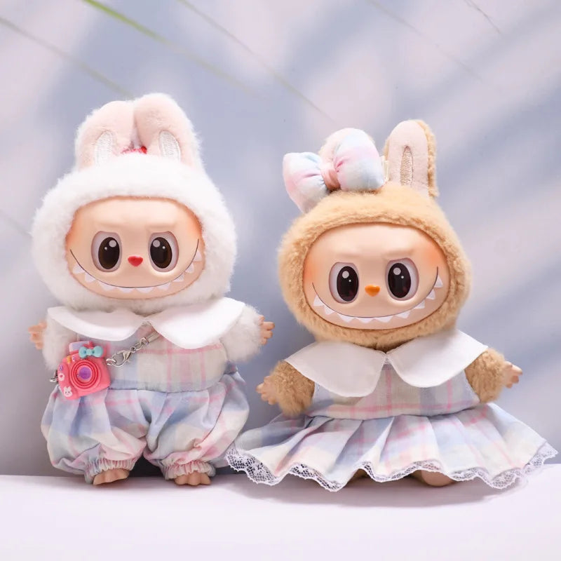 Labubu Doll Clothes Candy-colored Dress & Straw Hat Set 15/17cm Plush Doll'S Clothes Labubu I II III Idol Dolls Accessories