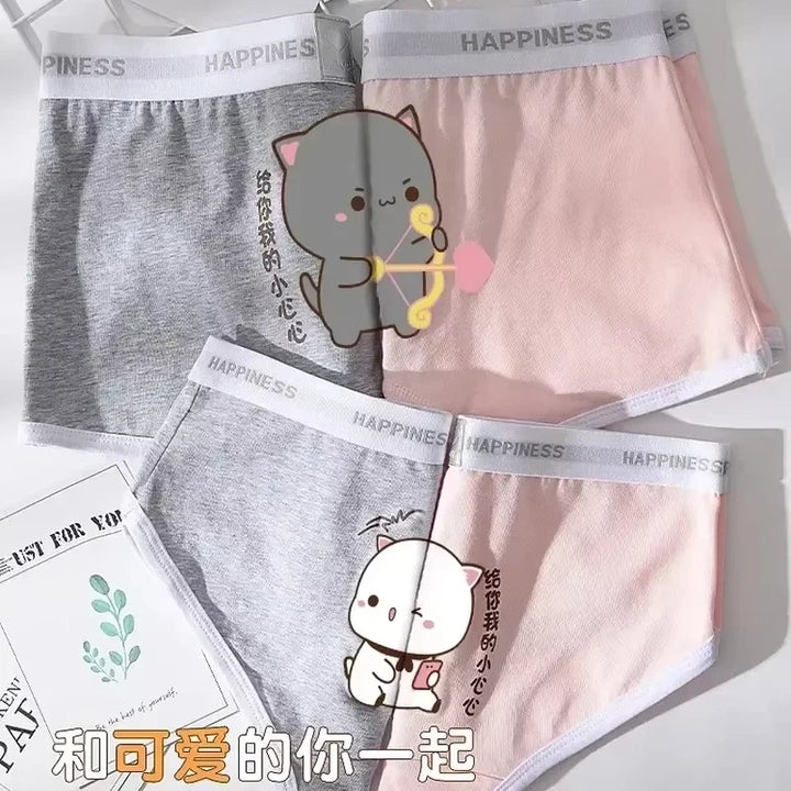 Cute Mitao Cat Underpants Couple Set Made Of Pure Cotton Cartoon Low Waisted Comfort Women Man Short Pants Confession Girl Boy
