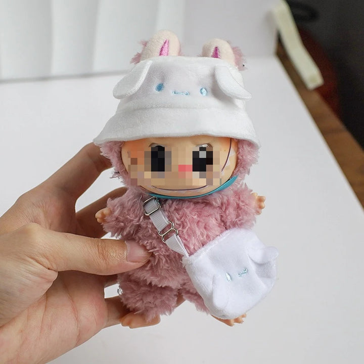 For Labubus doll Outfit Accessories Sanrios Hello Kitty Kuromi Cinnamoroll Melody Doll Hat mini bag Cute Doll Backpack Bag Set