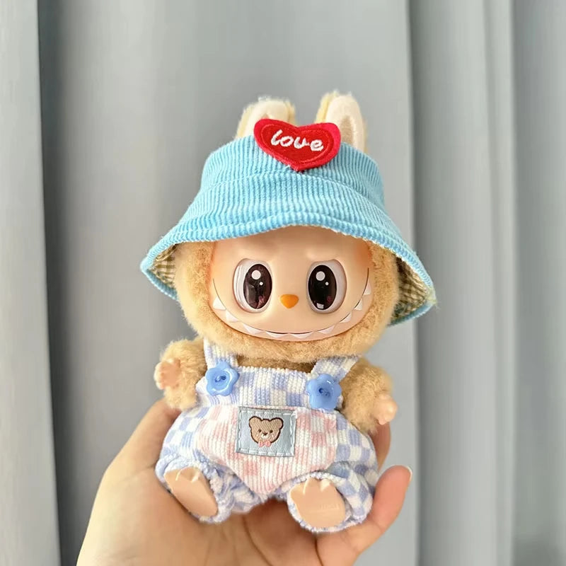Cute Mini Plush Doll'S Dress with Hat17cm Labubu I II Idol Dolls Accessories For Korea Kpop Exo Sitting Party Clothing
