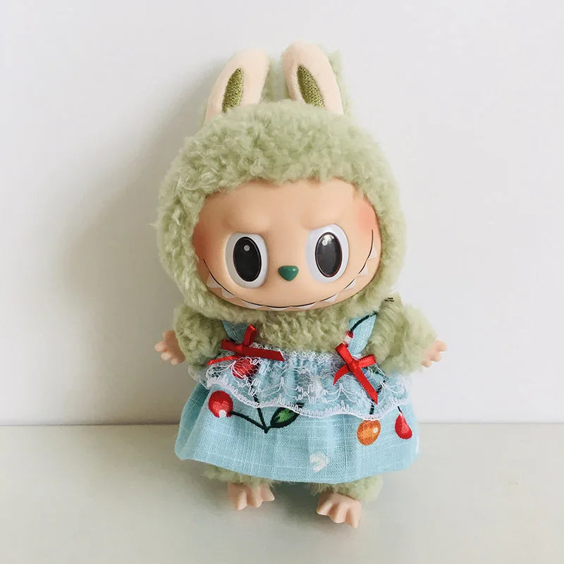Cute Mini Plush Doll'S Fresh & Chic Sleeveless Dress 15/17cm Labubu I II III Idol Dolls Accessories For Sitting Party Clothing