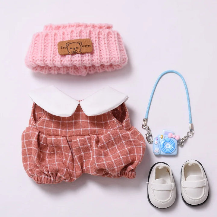 Labubu doll clothes Checkered Overalls 15/17cm Plush Doll'S Clothes Replacement Labubu I II Idol Dolls Sitting Party Accessories