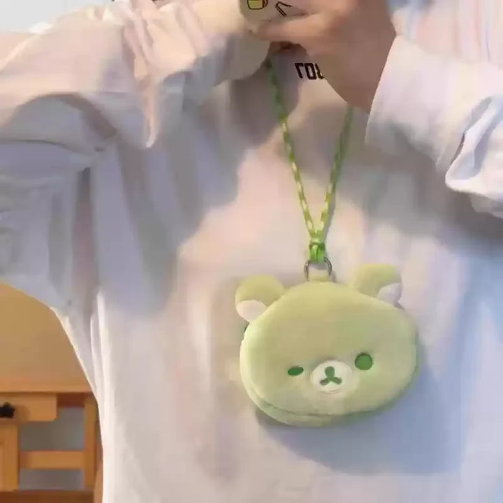 Kawaii Rilakkuma Hanging Neck Wallet Mini Storage Bag Card Pen Eraser Storage Bag For Kids Zero Wallet Schoolbag Pendant Bag