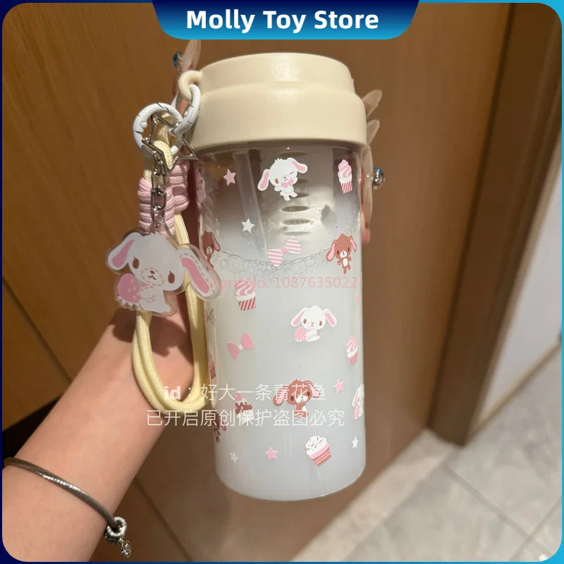 Kawaii Sanrio Sugarbunnies Rabbit Printing Straw Mug Plastic Cup Portable Mugs Juice Beverage Coffee Cup Model Toys For Children