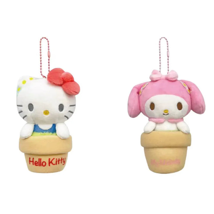 Kawaii Sanrio Hello Kitty My Melody Flower Pot Doll Plush Toys Backpack Keychain Coin Purse Wallet Girl Birthday Creative Gift