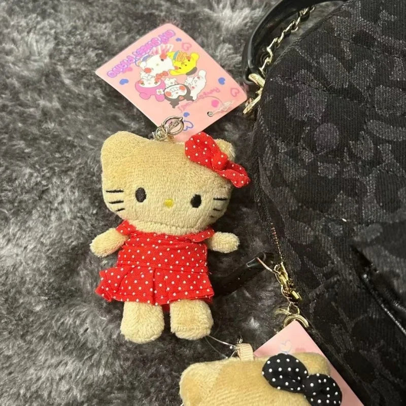 NEW Sanrio Black Skin Hello Kitty Plush Toys Keychains me Polka dot red skirt black leather Kitty Backpack Pendant Stuffed Doll