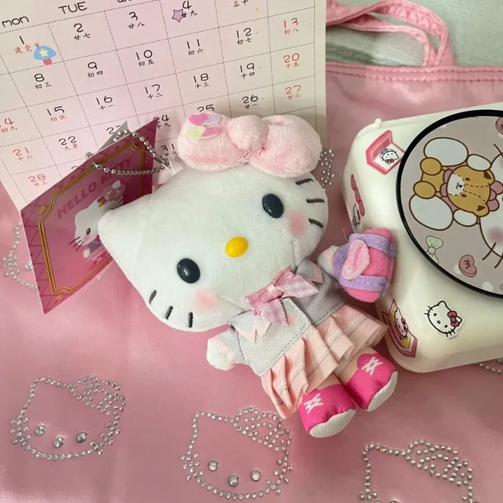 Kawaii Sanrios Anime My Melody Hello Kittys 12Cm Heisei Spicy Girl Style Plush Doll Keychain Y2K Bag Pendant Girl's Heart Gifts