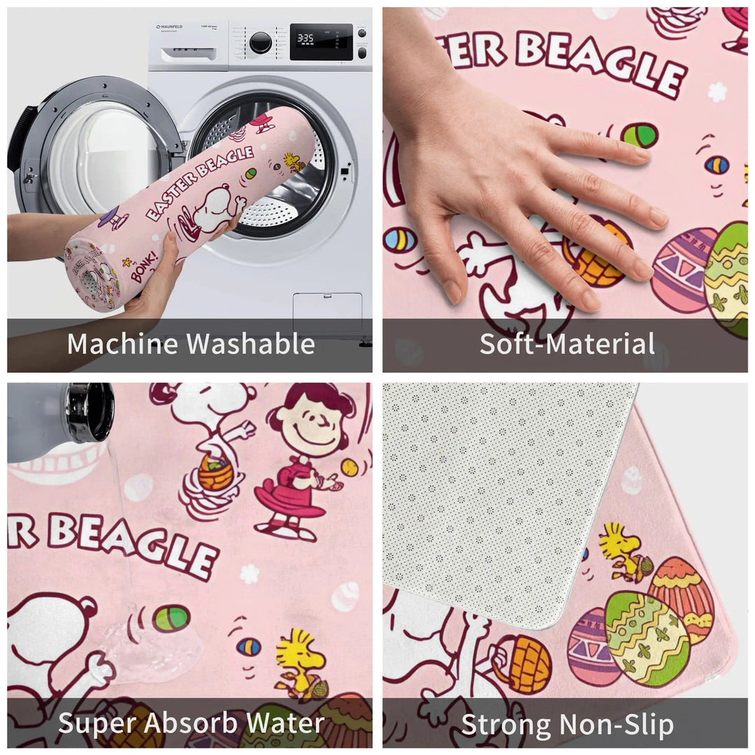 Happy Easter Eggs Snoopy Bathroom Rugs Mat Extra Soft and Absorbent  Bath Rugs Mats Carpet Non-Slip for Kitchen Shower