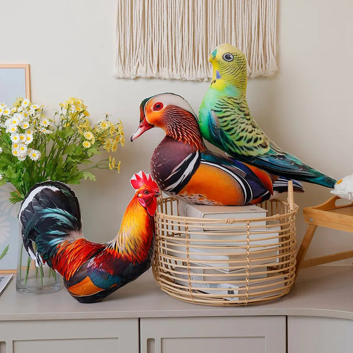 Simulation 3D Printed Animal Pillow Lifelike Parrot Goose Duck Pigeon Pheasant Cock Stuffed Doll Cute Cushion Toys Home Decor