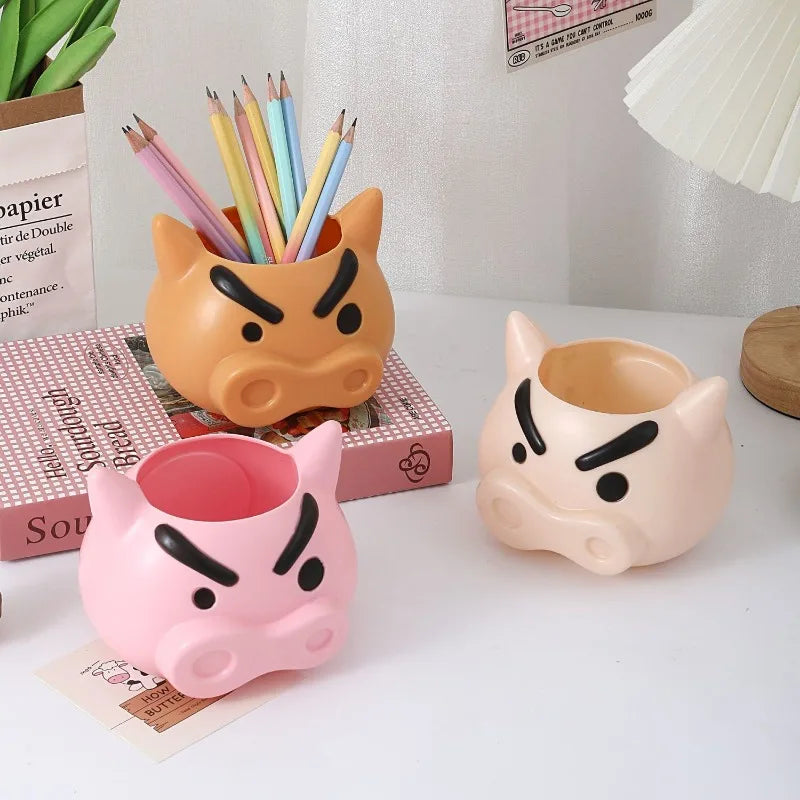 Cartoon Action Masked Pencil Holder Cute Stationery Makeup Brush Storage Box Creative Desktop Ornament Student Holiday Gift