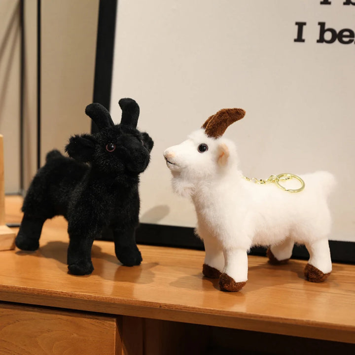 Simulation Black Goat Stuffed Animal Style Key Ring Holder Lifelike White Goat Keychain Plush Toys Functional Cheap Plush Gifts
