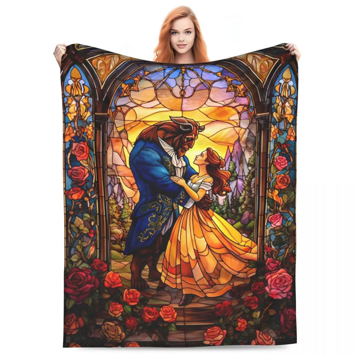Beauty And The Beast Flannel Throw Blanket Cartoon Romantic Fantasy Blankets for Home Couch Ultra-Soft Bedroom Quilt