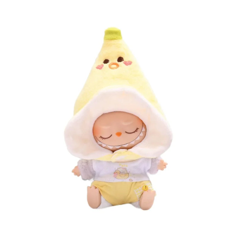 Labubu 1st-3rd Gen Pendant Set: Banana Headpiece & Duck T-Shirt Outfit - Labubu Doll and 17cm Plush Doll Dress-Up Collection