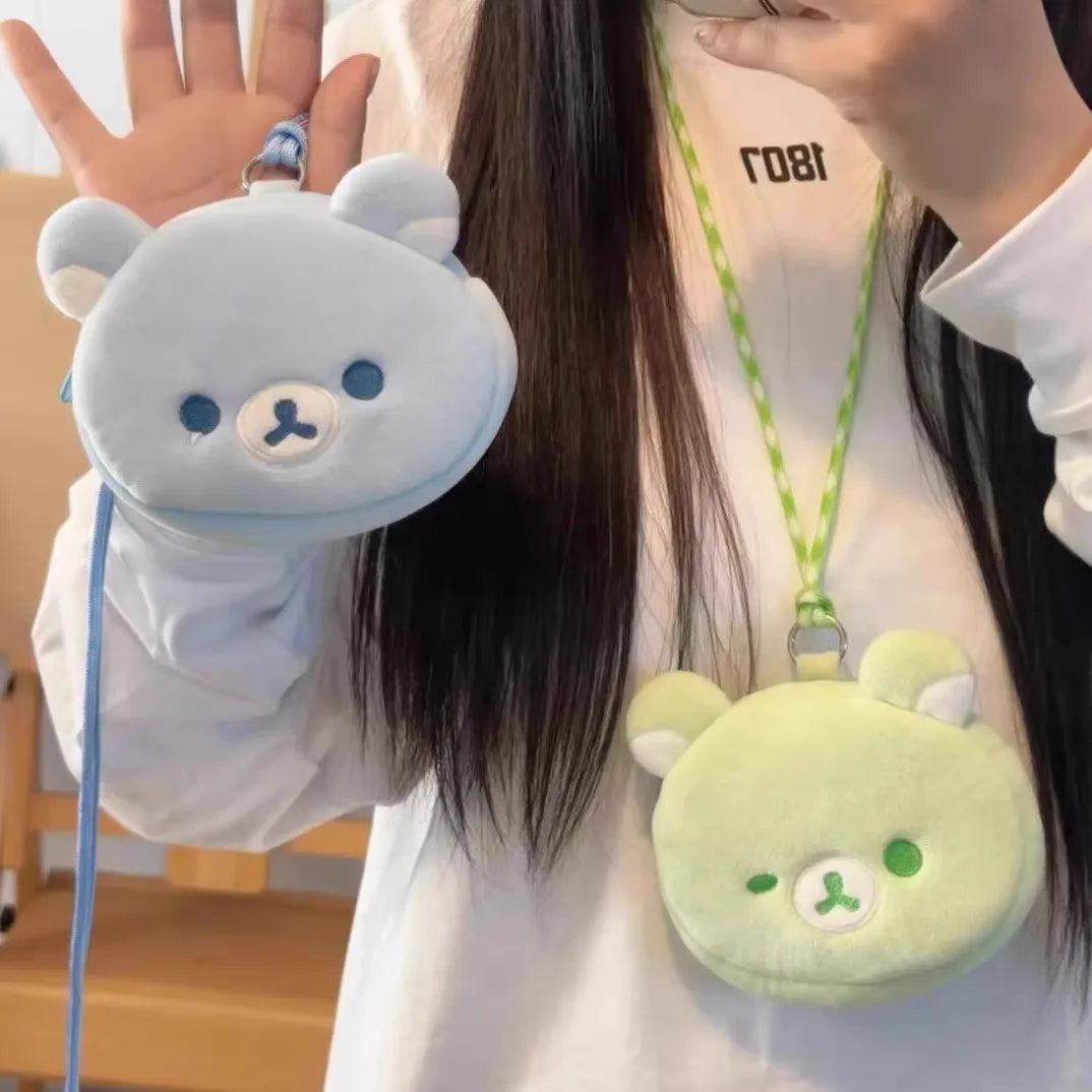 Kawaii Rilakkuma Hanging Neck Wallet Mini Storage Bag Card Pen Eraser Storage Bag For Kids Zero Wallet Schoolbag Pendant Bag