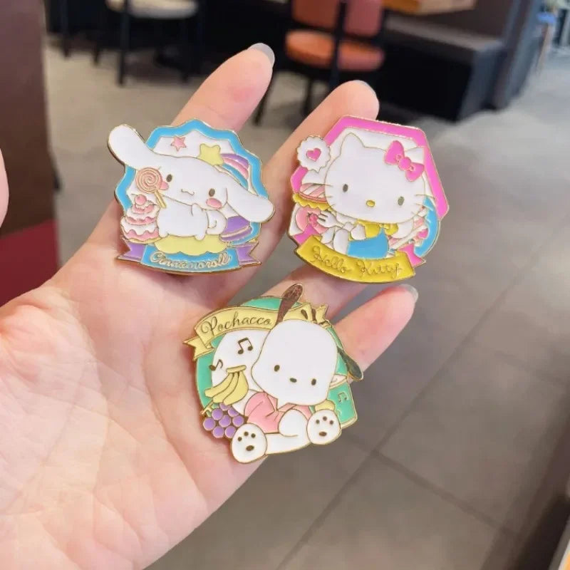 Kawaii Sanrio Hello Kitty Alloy Brooch Cinnamoroll Kuromi My Melody Pochacco Sweet Badge Clothing Bag Accessories