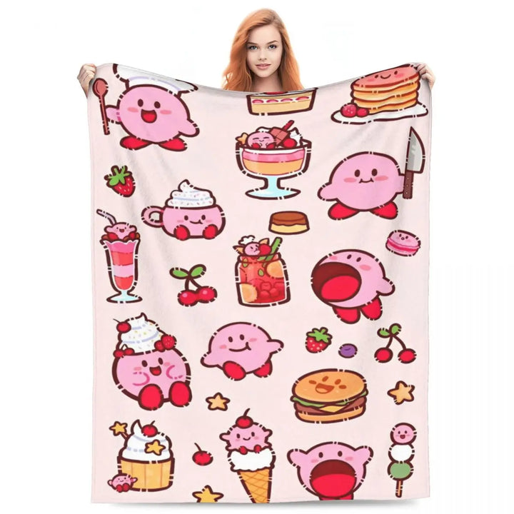 Video Games Knitted Blankets Coral Fleece Plush Kawaii Kirbyys Lightweight Thin Throw Blankets for Home Couch Bedspread