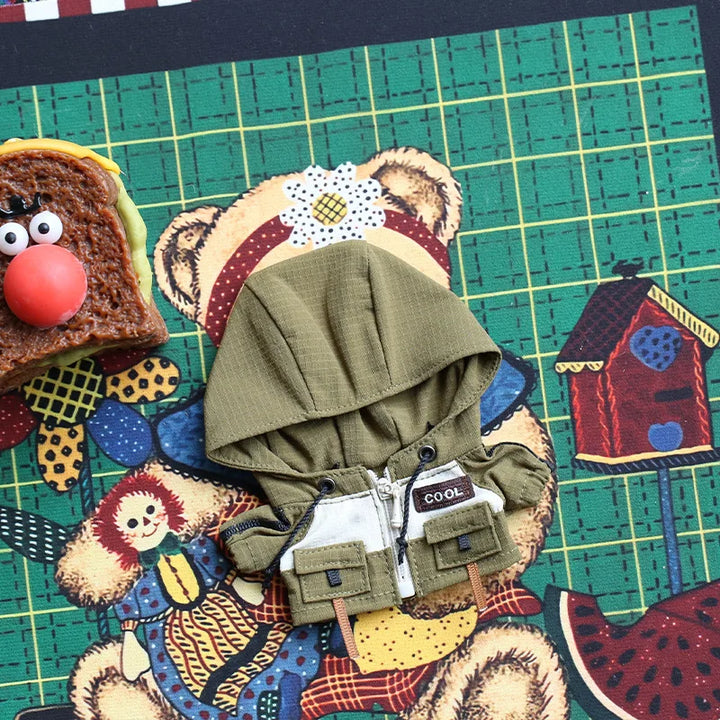 Clothes for 1st/2nd/3rd Gen Labubu Outfits Army Green Hoodie Set with Colorful Headphones Canvas Shoes & Glasses Doll Clothes