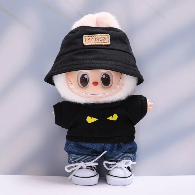 Labubu Doll Clothes Fashionable T-shirt Jeans Cap Dress Up Accessories 15/17cm Plush Doll'S Clothes Replacement