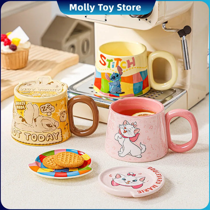 Disney Mickey Marie Cat Peripherals Ceramic Mug Cartoon Cute High-Capacity Milk Water Cup Festive Gifts Party Decor Gift