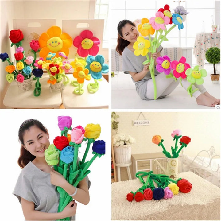 Bread Plush Cartoon Simulation Sun Flower Rose Flower Plush Toys for Children for Home Decoration PP Cotton Plant Plush Toy