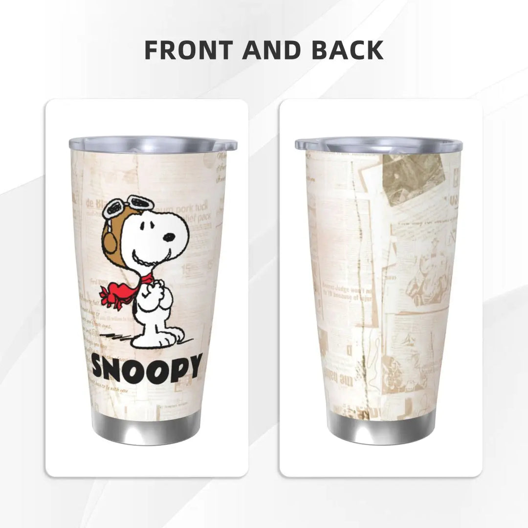 Peanuts Snoopy Flying Ace Insulated Tumbler with Lid Stainless Steel Coffee Mugs Office Home Thermos Bottle Cups, 20oz