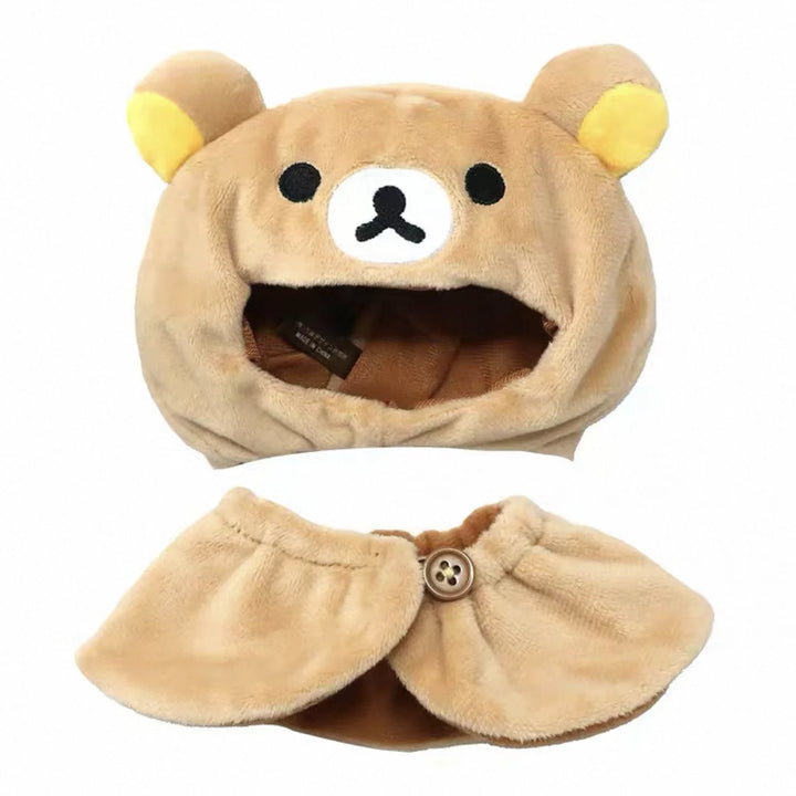 Kawai Self-deprecating Bear Rilakkuma Clothes for 10cm Cotton Doll Cute Cape Headwear Set Doll Accessory Changeable Cloak
