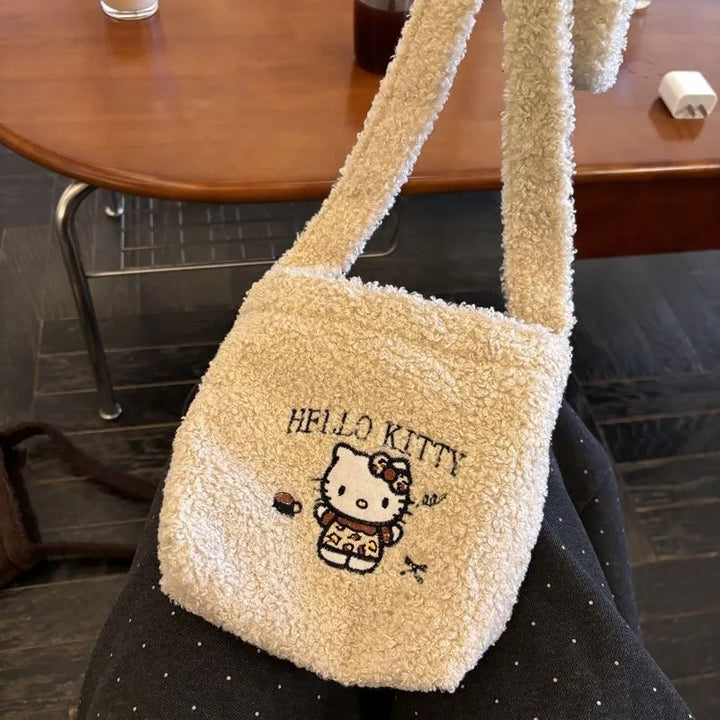 Kawaii Sanrio Hello Kitty Crossover Bag Cartoon Versatile Plush Handbag Girl Giving Friends Creative Birthday Gifts Peripherals