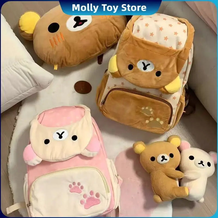 Kawaii Cute Bear Rilakkumas Plush Backpack Large Capacity Anime Backpack Stylish Student School Bag Shoulder Bags Schoolbag