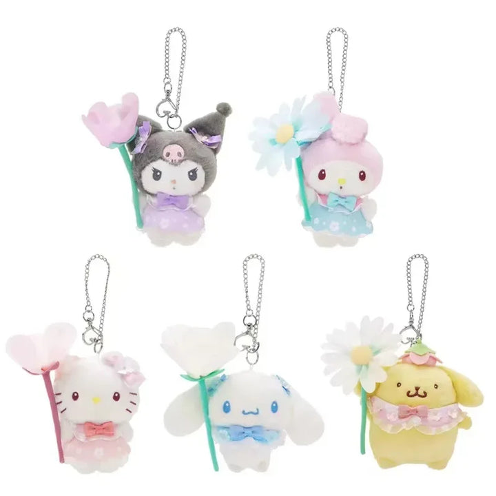 Sanrio Kawaii Flower Fairy Series Plush Keychain Hello Kitty Kuromi my melody Bag Accessories Cinnamoroll Backpack Pendant Gift