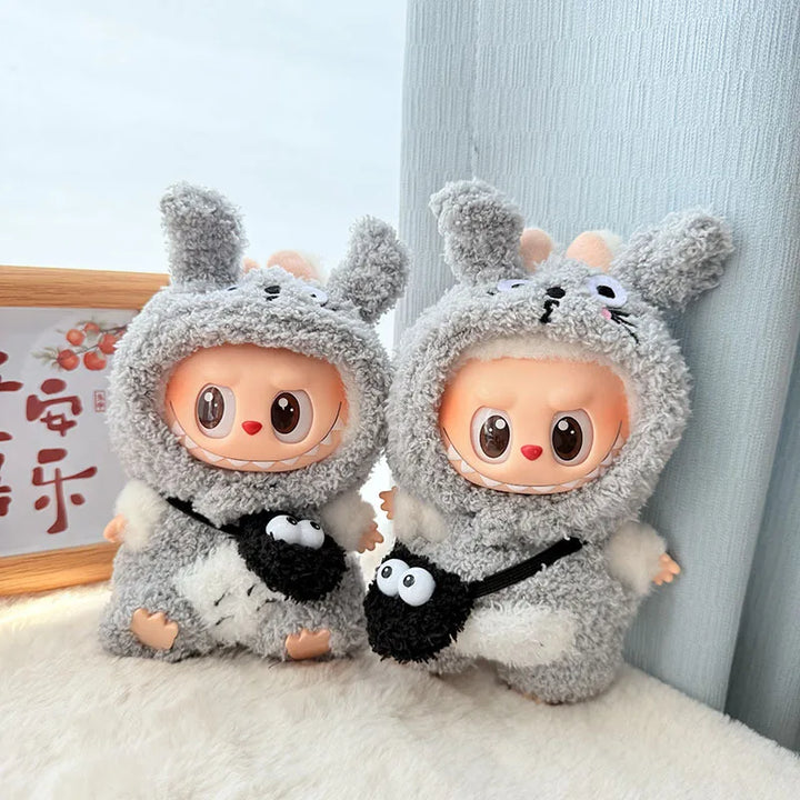 15cm/17cm Labubu Doll Clothes LABUBU Sitting Party 1st 2nd and 3rd Generation Outfit Cloud Fleece Totoro Set Gift for Labubu Fan