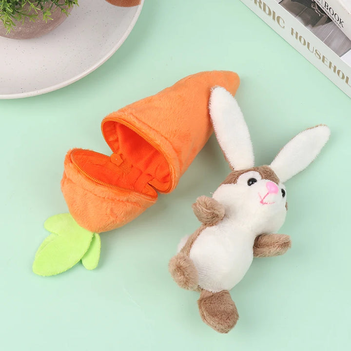 Mini Cute Rabbit In Carrot Plush Toys Keychain Anime Brown Lop Eared Bunny Pendant Stuffed Doll Gift
