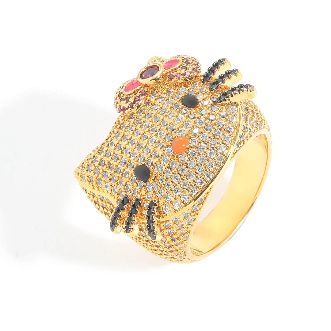 2025 In Stock Anime Surrounding Hiphop Ring Cute Trendy Cartoon Couple Personality Micro Set Zircon Fine Pair Ring Birthday Gift