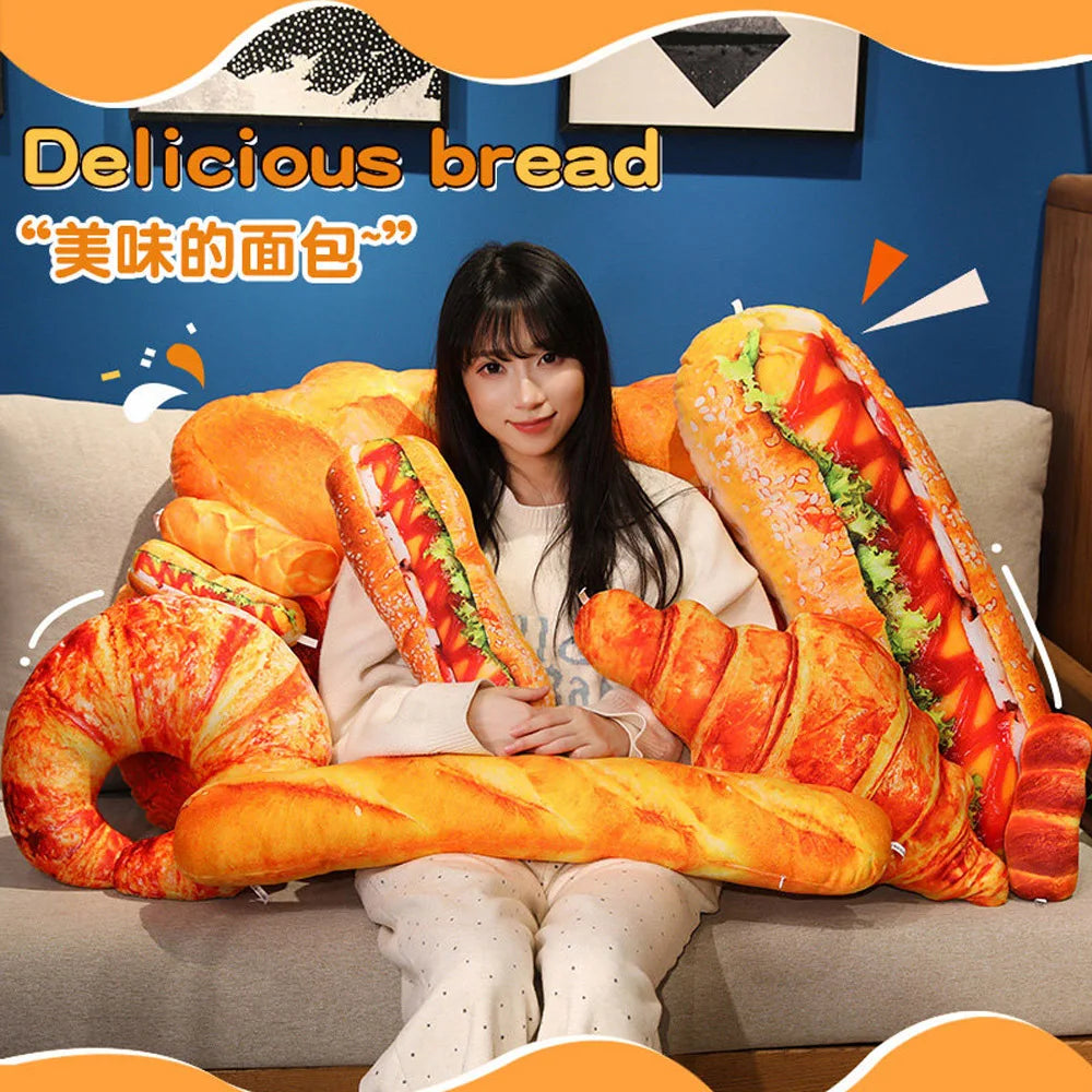 BakeryFun Plush Toys Hotdog Croissant Baguette Twist Bread Pillows Simulated Pastry Cushion Creative Gifts for Girls Room Decor