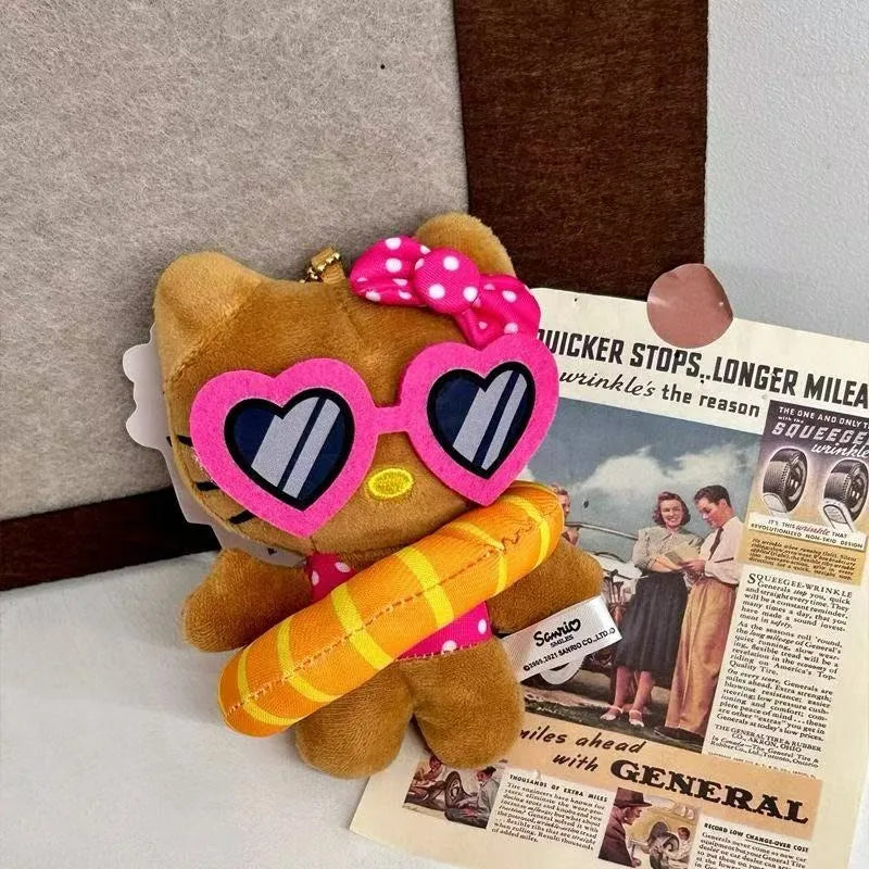 Sanrio Hello Kitty Plush Dolls Toys Keychain swim ring polka dots sunglasses series dark skin Kitty kawaii Pendant Accessories