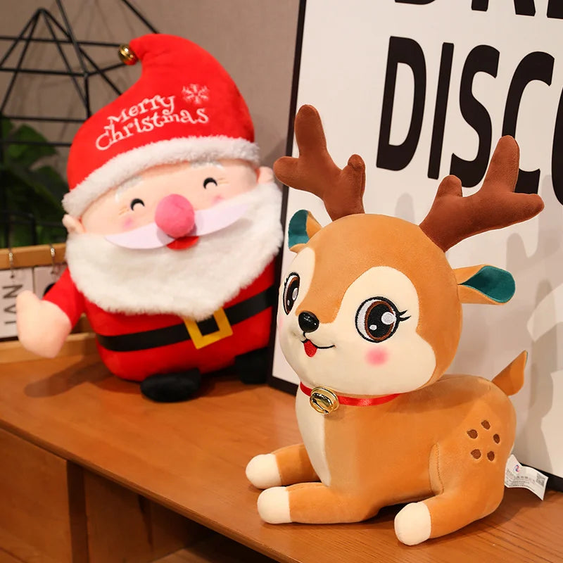 Cute Cartoon Santa Claus Deer Plush Toy Stuffed Animals Deer Soft Doll Father Christmas Plush Christmas Decor Gift for Kids