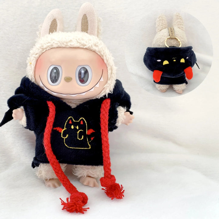 17cm Labubu II Idol Doll Sitting Party Halloween Bat Little Devil Hoodie Clothing Korean Kpop Exo Clothing DIY Gift