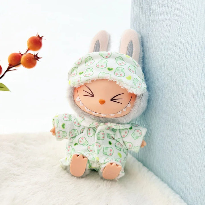 Clothes for Labubu Doll White Pajamas 15/17cm Plush Doll'S Clothes Replacement Labubu I II Idol Dolls Sitting Party Accessories