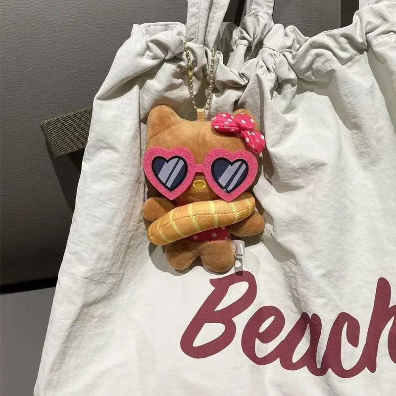 Sanrio Hello Kitty Plush Dolls Toys Keychain swim ring polka dots sunglasses series dark skin Kitty kawaii Pendant Accessories