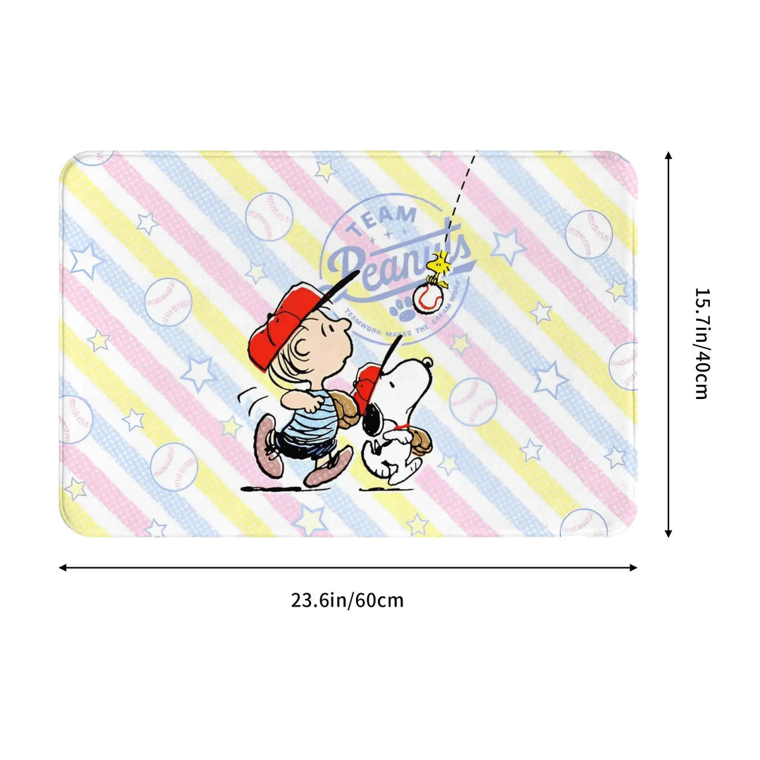 Snoopy  &Charlie Brown Playing Baseball Bathroom Rugs Mat Super Soft  Bath Rugs Mats Carpet Non-Slip for Entrance Door Doormat