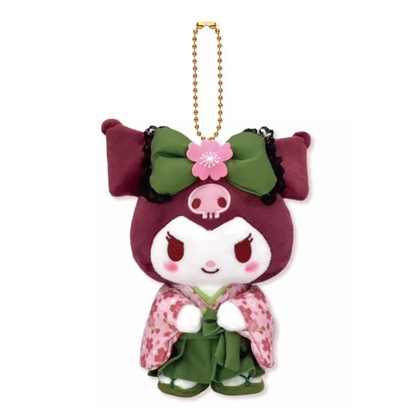 kawaii Sanrios Plush Toys  Hello kitty Cinnamoroll Kuromi kimono plush keychain matcha my melody Bag Accessories  Girls Gifts