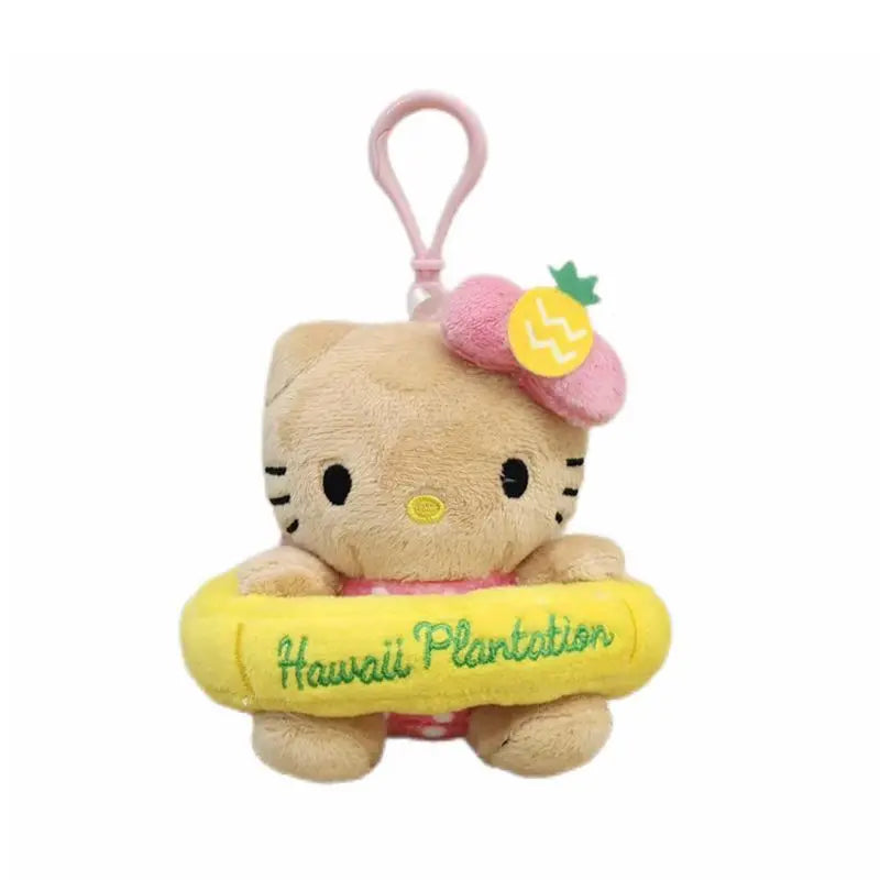 Sanrio Kawaii Cartoon Hawaiian Pineapple Black Skin Hello Kitty Plush Toys Pendant Keychain Accessories Friends Holiday Gifts
