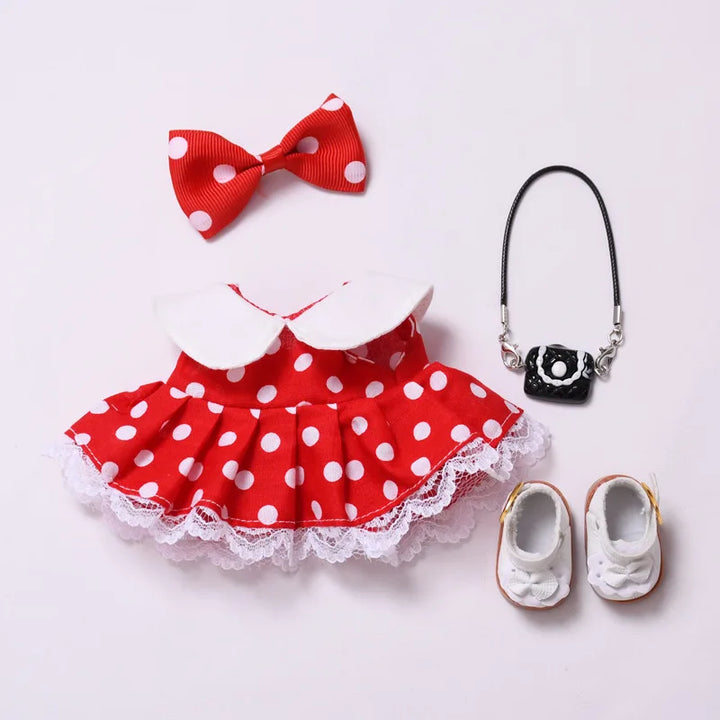 Labubu Doll Clothes Polka Dot Dress15/17cm Plush Doll'S Clothes Labubu I II Idol Dolls Sitting Party Accessories